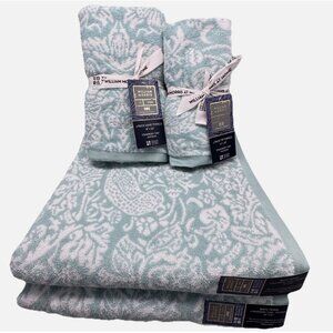 6 Pc William Morris STRAWBERRY THIEF Floral Bath Hand Tip Towel Set Turquoise